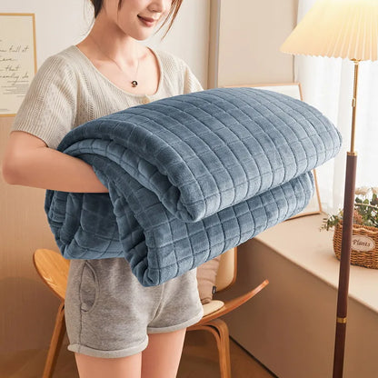 Luxury Grid Coral Velvet Blanket - Soft Fluffy Plush Throw, Thickened Warm for Sofa & Air-Condition Room, Flannel Back