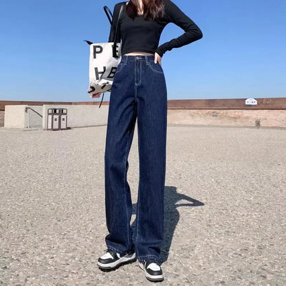 High Waist Loose Women's Jeans Straight Leg Wide Leg Pants