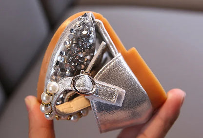 Kids Sandals for Girls Spring Summer Children Rhinestone Butterfly Dress Flat Sandals Fashion Causal Princess Pearl Single Shoes