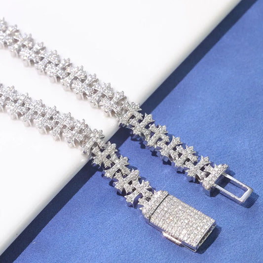 VVS Moissanite Snowflake Cross Bracelet 8mm 925 Silver for Men Women Iced VVS Cross Chain with GRA