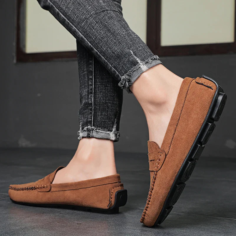 Sapatos Masculinos Casuais de Camurça, Respiráveis, de Couro, Loafers Masculinos, Slip-on, Sapatos de Dirigir Masculinos, Marca de Luxo, Sapatos Náuticos Confortáveis