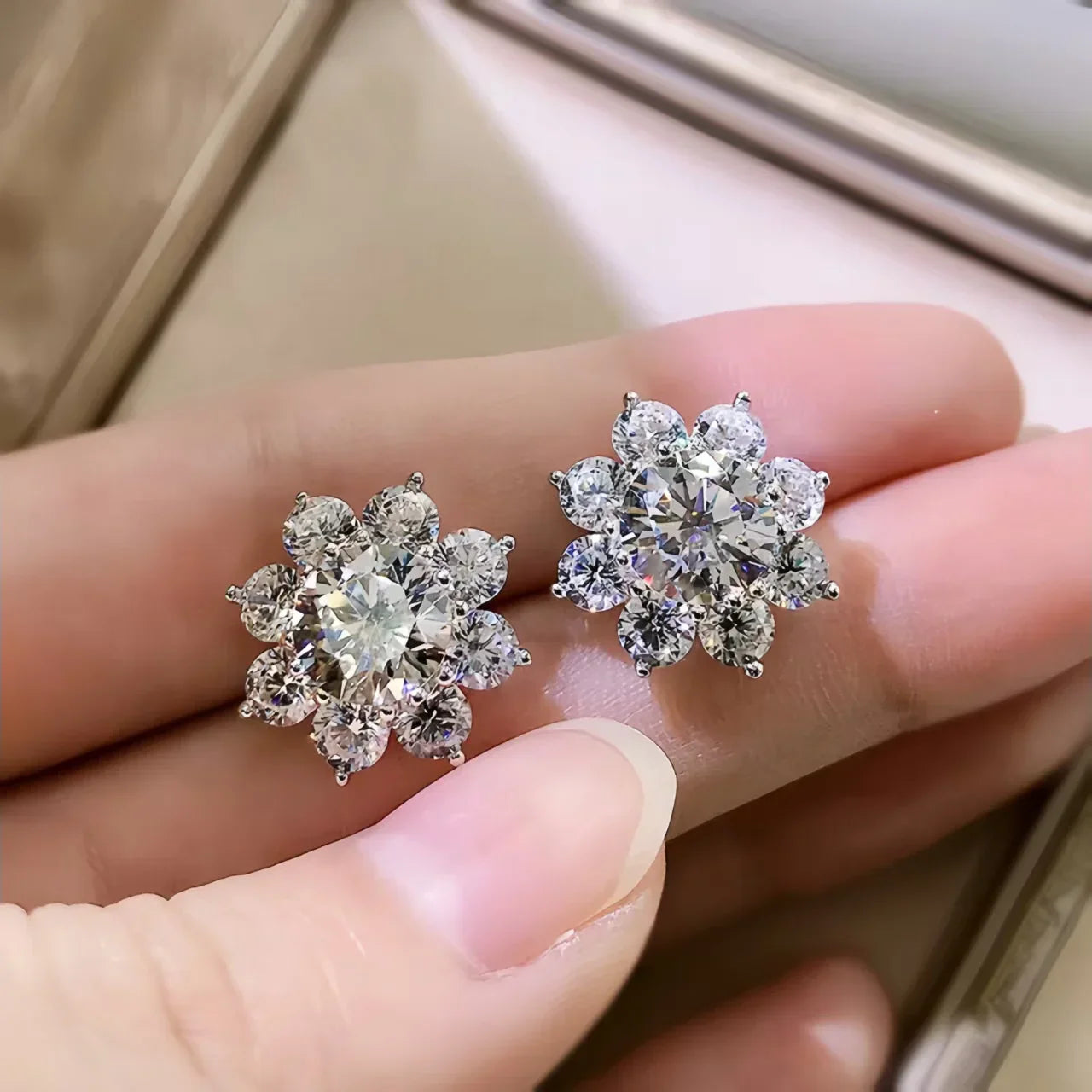0.5Ct Moissanite Diamond Flower Stud Earrings for Women Real 925 Sterling Silver Solitaire Eternity Wedding Party Jewelry