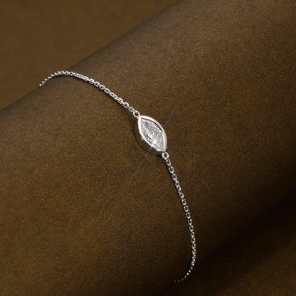Bezel Setting 1/2CT Pear Marquise Emerald Cut Moissanite Solitaire Link Bracelet Women 925 Silver Diamond Party Wrist Chain