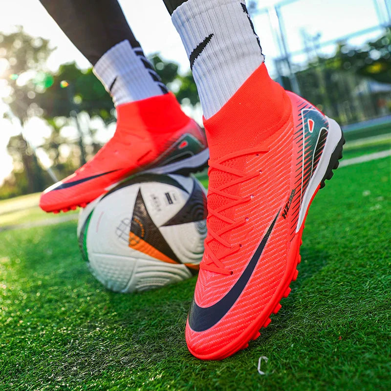 Kids Soccer Cleats for Boys and Girls Youth High-top Football Shoes Outdoor Athletic Turf Soccer Shoes