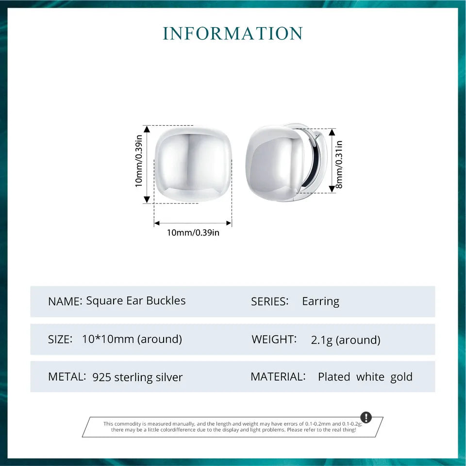 925 Sterling Silver Dainty Chunky Square Hoop Earrings for Women, White Gold Plated Hypoallergenic Lightweight Jewelry