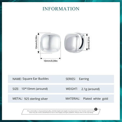 925 Sterling Silver Dainty Chunky Square Hoop Earrings for Women, White Gold Plated Hypoallergenic Lightweight Jewelry