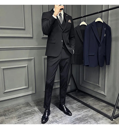 Slim Fit Men's Three Piece Suit Thin Single Button Notch Lapel Casual Fashion Cotton Blend Spring Autumn Wear for Youth