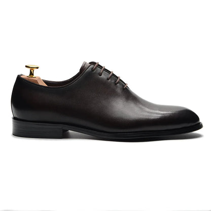 Brand Designer Whole Cut Oxford Dress Shoes Men Genuine Leather Handmade Lace Up Plain Toe Business Office Formal Wedding Shoe