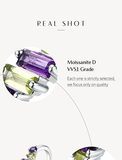 Minimalist Natural Amethyst Peridot Ring 925 Sterling Silver for Women Men Fine Wedding Party Wear Jewelry Gifts
