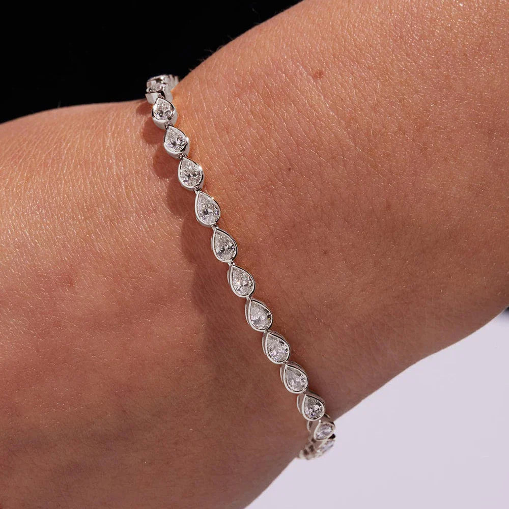 Certified 0.2carat Waterdrop Moissanite Tennis Bracelets Bezel Set 925 Sterling Silver Pear Cut Diamond Bracelet for Women