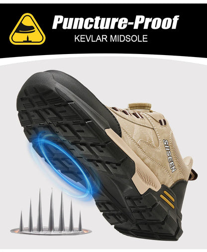 Men's Steel-Toed Safety Shoes With Anti-Crush, Anti-Puncture And Anti-Slip Soles, Fashionable Button Industrial Work Shoes
