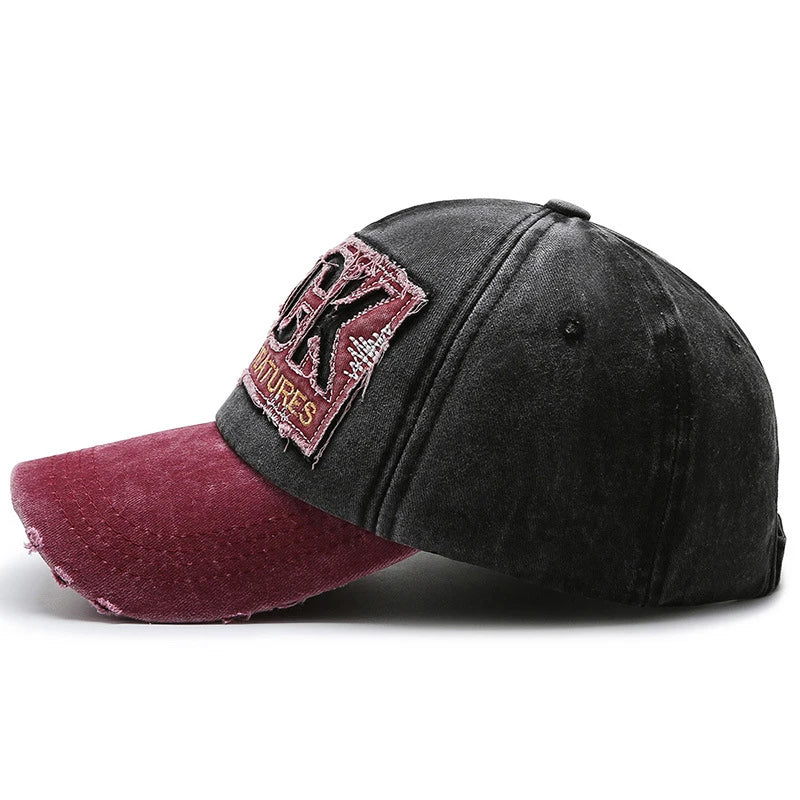 Letters Embroidered Patch Ripped Brushed Washed Distressed Design Style Unisex Cotton Adjustable Baseball Cap