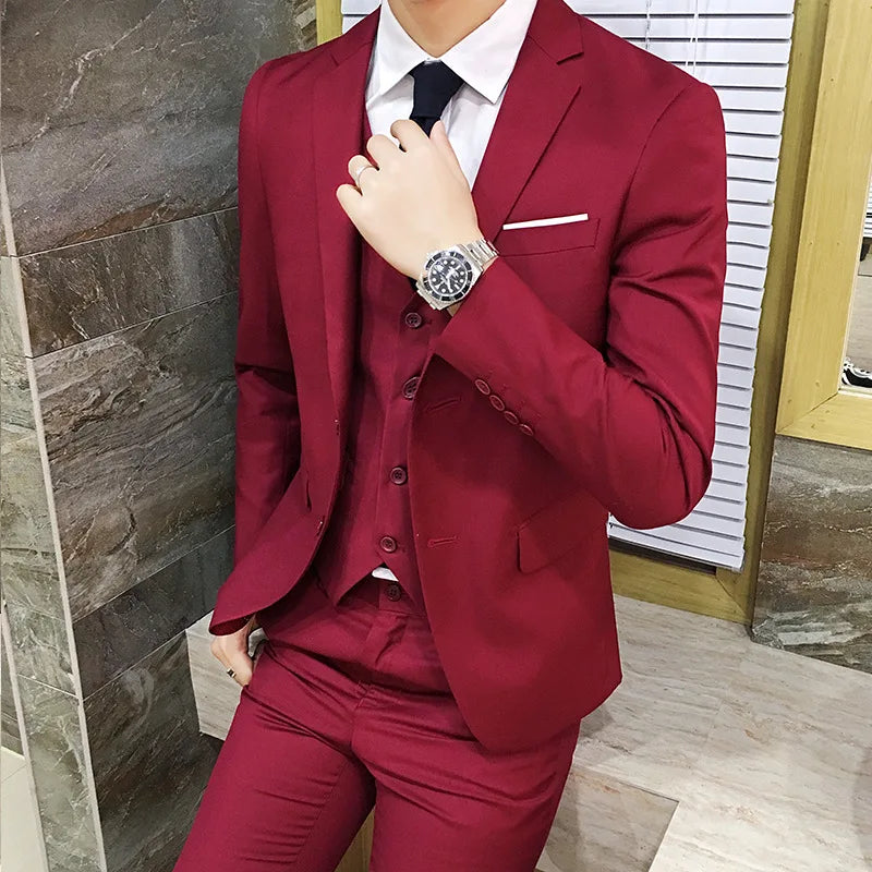 Men's Wedding Suit Three-Piece Set Brother's Match Groomsmen Formal Wear Business Casual Polyester Fiber Flat Collar Slit