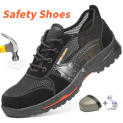 Summer Black Safety Shoes with Steel Toe Lightweight Mesh Ventilation  Puncture-proof Durable Impact-resistant Cool Comfortable