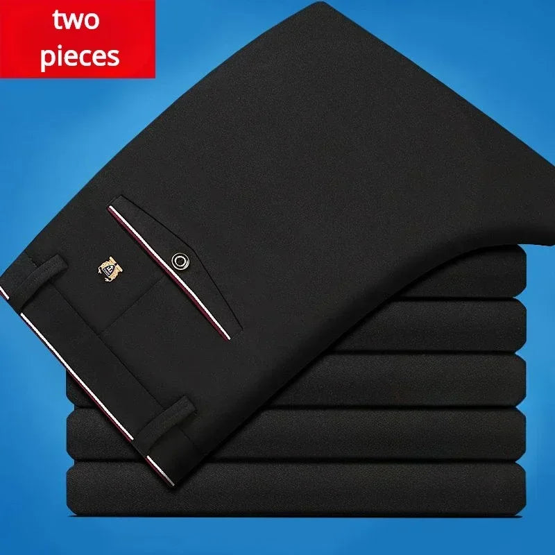 Spring and Autumn Men's Suit Pants Elastic Stretch Dress Pants Slim Male Casual Trousers Straight Leg Formal Black Blue