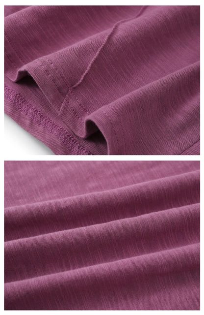 2026 Spring Long Sleeve Women O-Neck Bamboo Cotton T-Shirt Elegant Loose Ribbed Fashion Tee Shirt Ladies Simple Tops