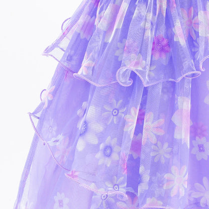 Encanto Isabela Costume Dress For Kids Girl Flare Sleeve Princess Dress Fiower Gown Halloween Christmas Birthday Party Outfits