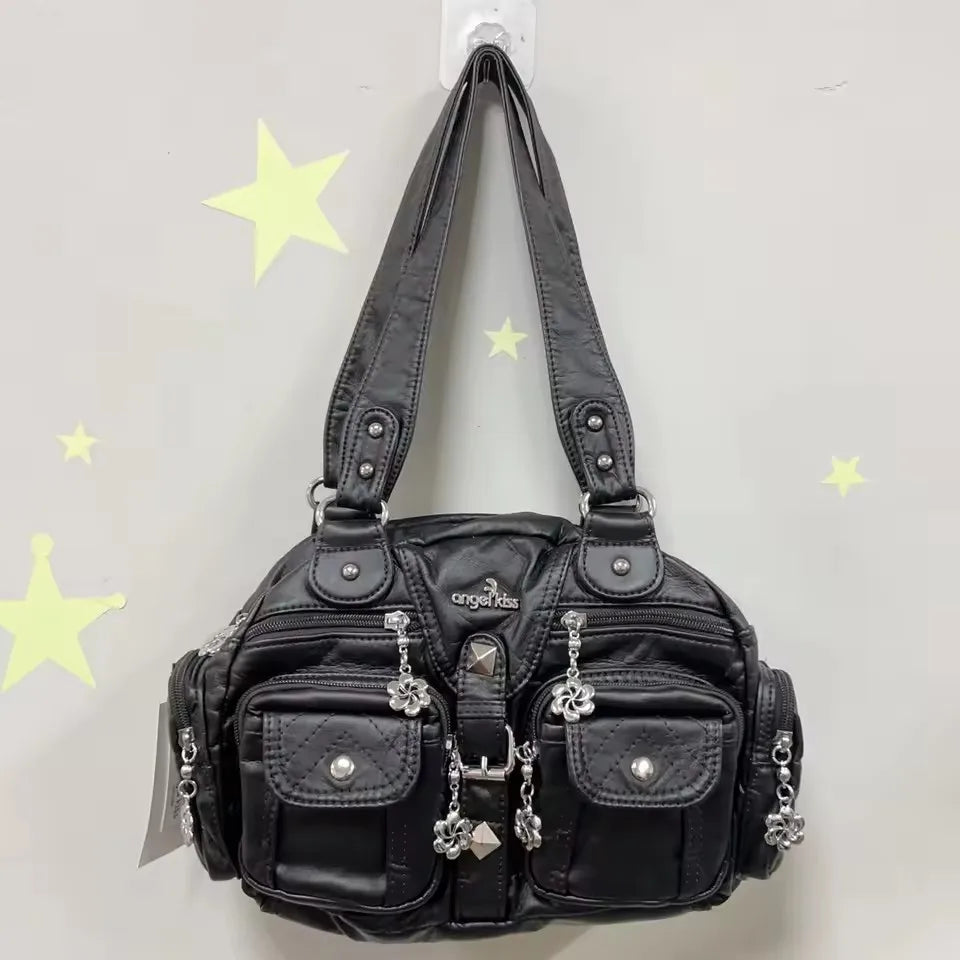 Vintage Bag Women Small Handbags Satchel Top-handle Handbag PU Shoulder Bag Dumpling Pack Multi-pockets Shoulder Bags