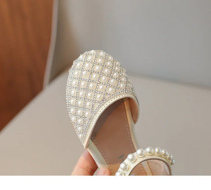 Girls LeatherShoesChildren's Crystal Shoes 2025Spring Summer New Little Girls Princess Shoes Fashion Shiny RhinestoneDance Shoes