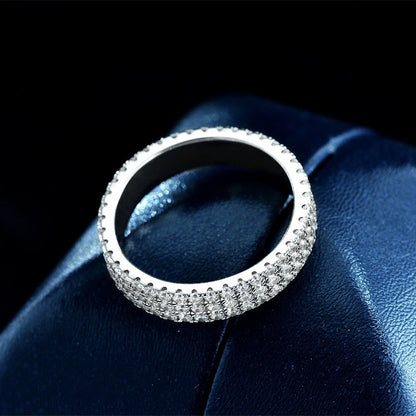 Full Moissanite Ring Sterling Silver 925 with Gold Plated Wedding Engagement Eternity Band Patry Luxury Jewelry for Women