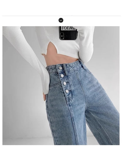 High-waisted Jeans Women's Loose-fit Straight-leg Trousers Draped Wide-leg Denim Pants