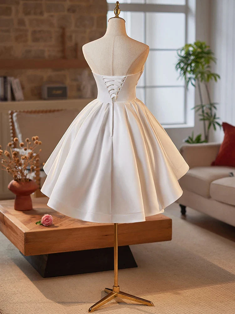 Prom Dress Homecoming Dresses for Teens Lace Formal Dress Birthday Party Annual Meeting White Short Satin Mini Graduation Dress