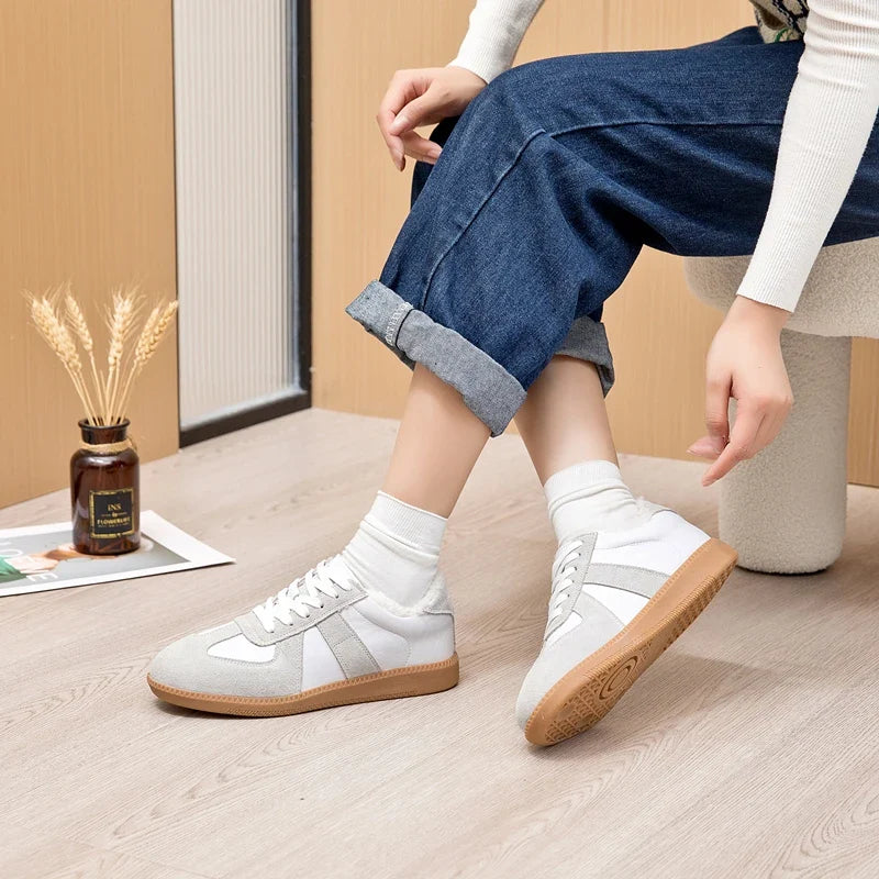 Women's Sneakers 2026 New Genuine Leather Ladies Moral Training Shoes Casual Spring Flat Shoes Women