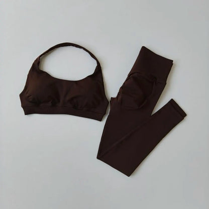 Sports Suit Women's Running 2PCS Set Seamless Yoga Thin Straps Beautiful Back Fitness Bras Gym High-waisted Peach Leggings Sets