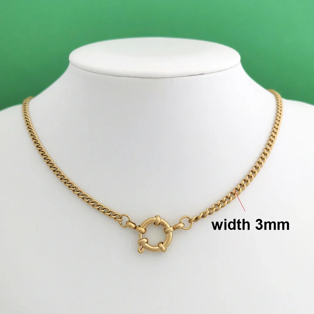 Spring Sailor Clasp Necklace Women Men Choker Stainless Steel Geometric Paperclip Link Chain Rolo PVD Gold Color Wholesale