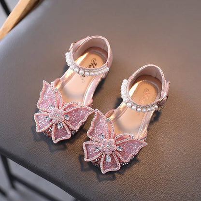 Girls Sandals Summer Fashion Sequins Rhinestone Bow Girl Princess Shoes for Baby Girl Shoe Flat Heel Sandals Size 21-35