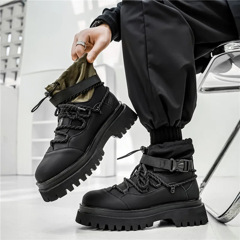 Fashion Men Casual Boots Designer High Top Mens Ankle Boots Winter Work Boots Breathable Walking Sneakers Black Leather Boots