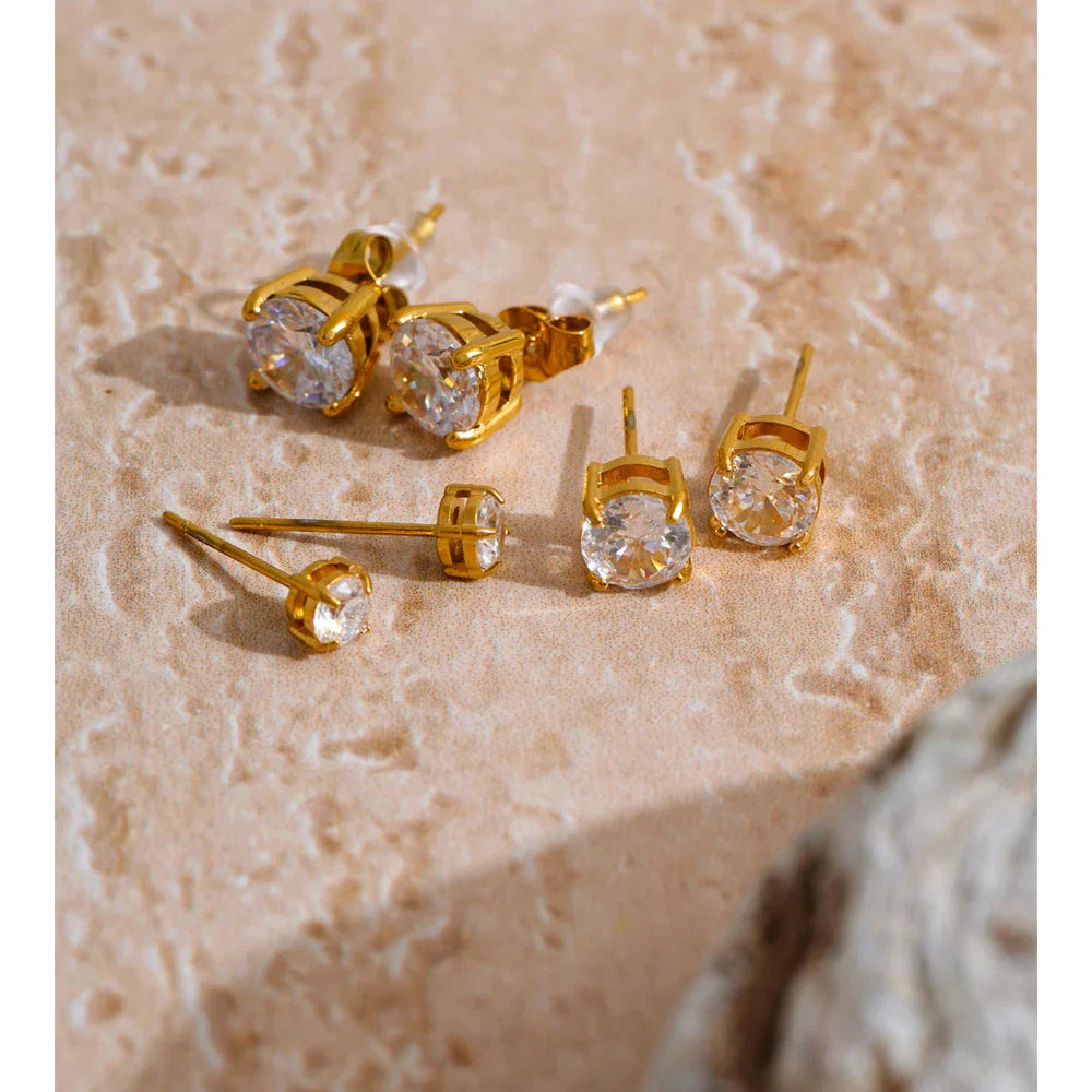 1Set High Quality Shiny Cubic Zirconia Round Stud Earrings Daily Stainless Steel Versatile Premium Jewelry Party Gift