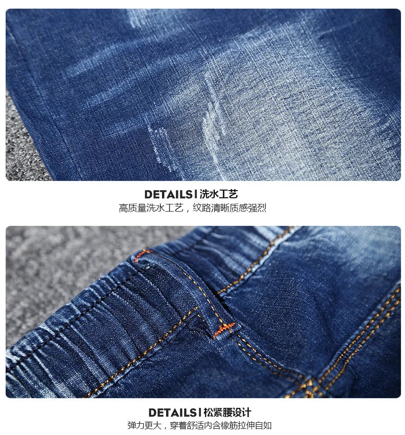 large size men's denim shorts oversized men's elastic waist knee length summer loose shorts men plus size 5XL 9XL 8XL 7XL 190KG
