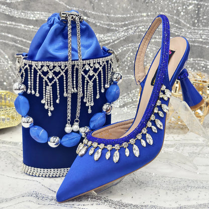 Pointed-Toe High Women Heels Shoes and Bags for Women Rhinestone Evening Party Elegant Luxury Handbag