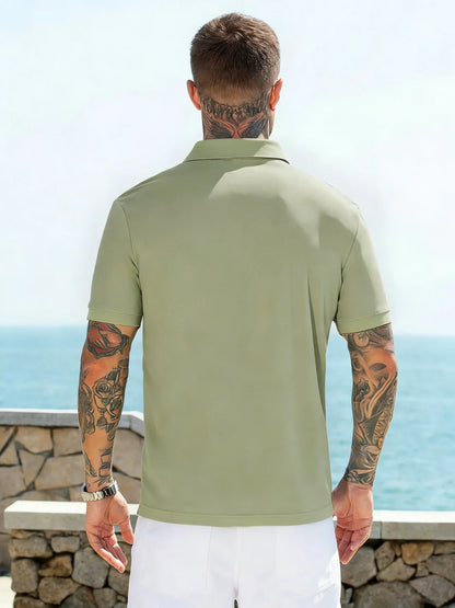 Summer New Men's Fashion Half Pulled Chain Collar Collar Golf T-shirt, Golf Slimming Short Sleeve Top, Casual Men's Top M-5XL