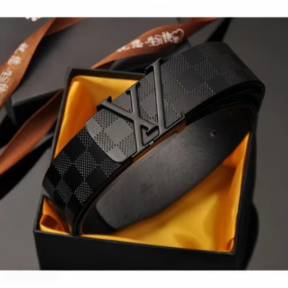 Light Luxury Mens Leather Belt Smooth Buckle Genuine Cowhide Perforated Pattern Fashion Trendy High End Versatile
