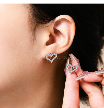 S925 Silver Hollow Heart Moissanite Earrings for Women Charm Love Anniversary Jewelry Elegant Birthday Gifts Certified