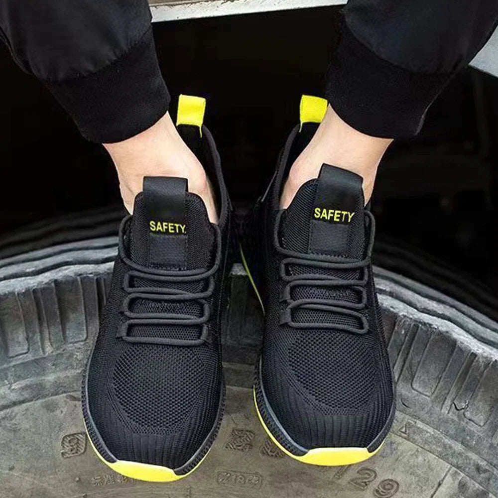 Breathable Men Work Shoes, Summer Safety Shoes Lightweight Protective Sneakers, Steel Toe Work Shoes Men Puncture-Proof Boots