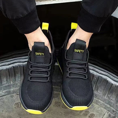 Breathable Men Work Shoes, Summer Safety Shoes Lightweight Protective Sneakers, Steel Toe Work Shoes Men Puncture-Proof Boots