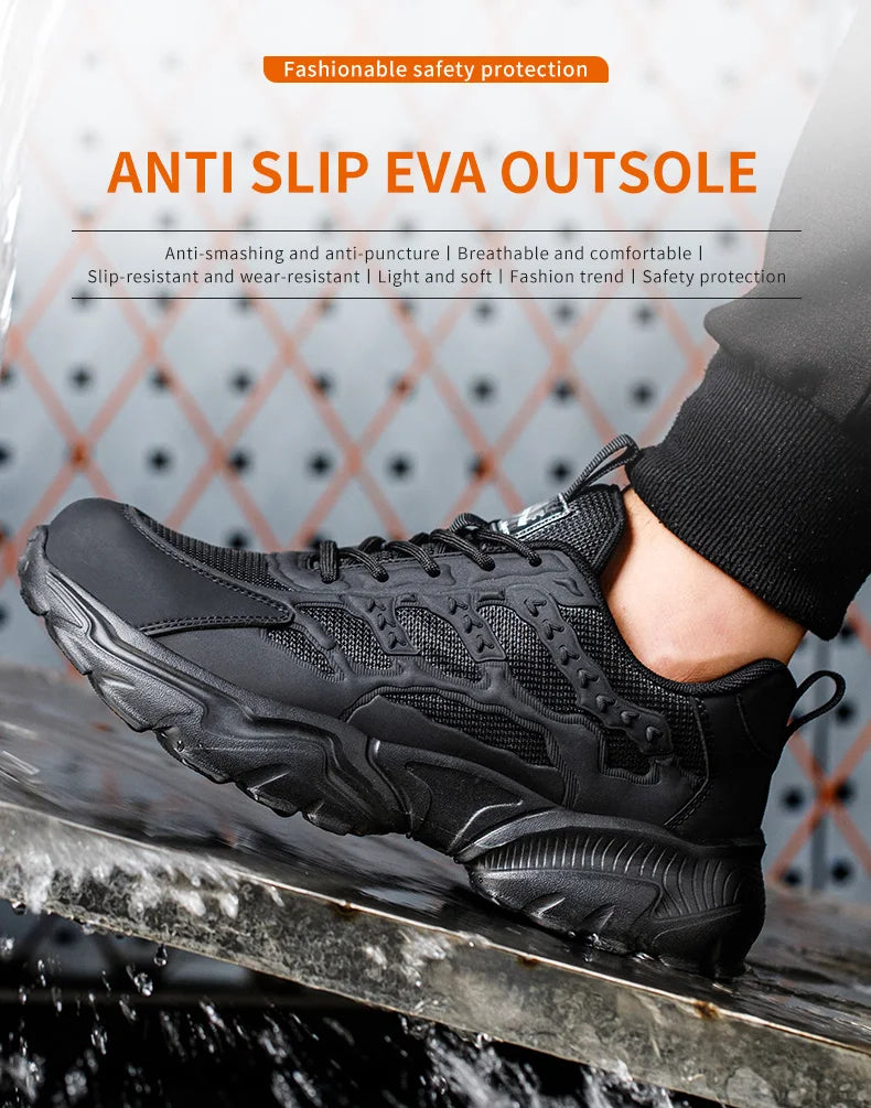 Work Safety Shoes For Men Lightweight Protective Work Sneakers Lightweight Men Shoes Breathable Shoes Anti-Puncture Work Shoe