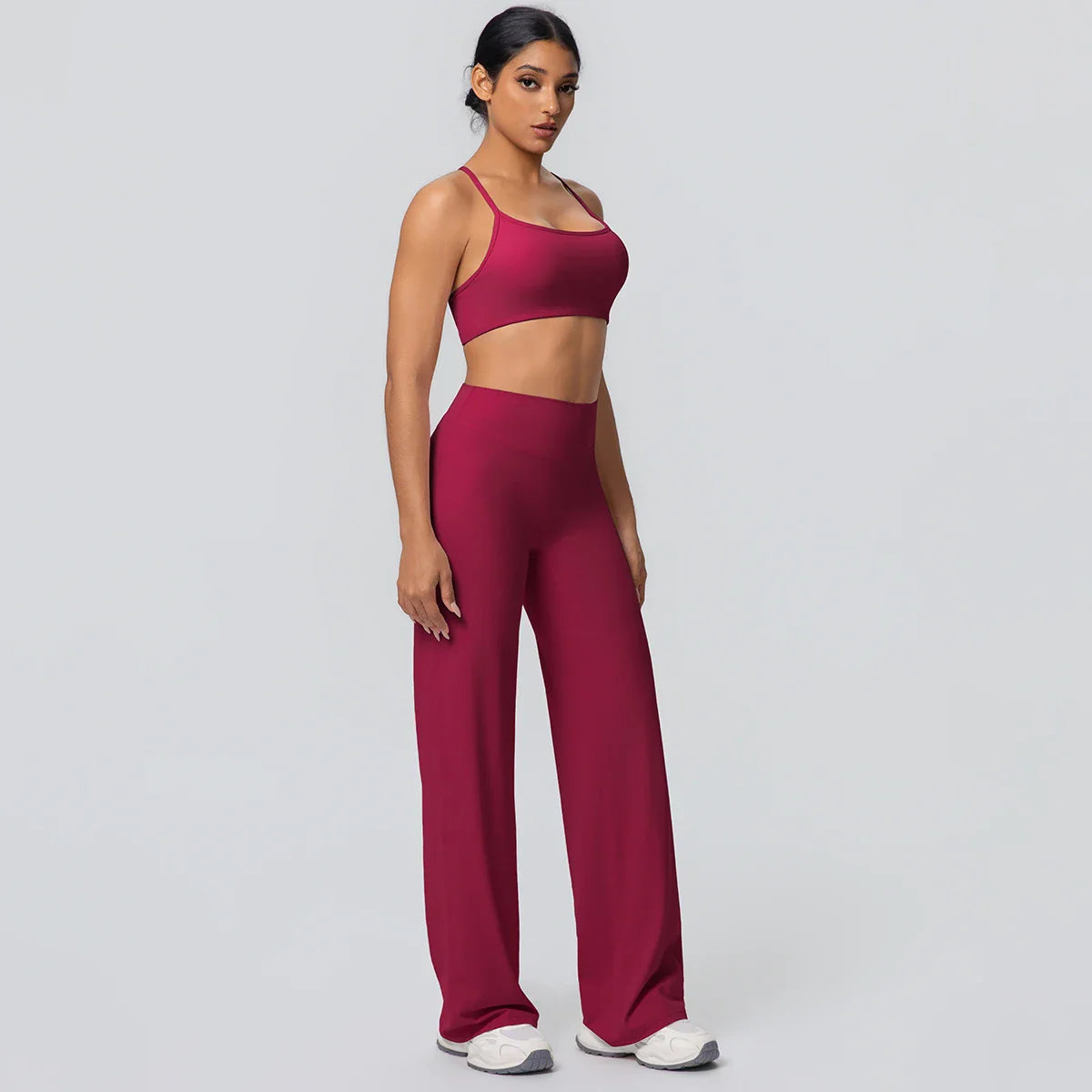 Women Gym Sports Yoga Suit Sexy Beautiful Back Yoga Underwear With Chest Pad Solid Color High Waisted Wide Leg Pants Yoga Set