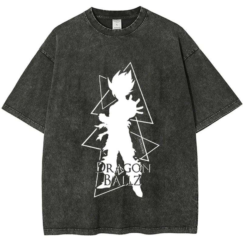 Vintage Washed Men's T Shirts Dragon Ball Goku Saiyan Anime Printed Summer Women's Oversized Short Sleeve Tees Y2k Clothes Tops