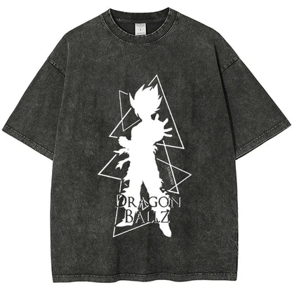 Vintage Washed Men's T Shirts Dragon Ball Goku Saiyan Anime Printed Summer Women's Oversized Short Sleeve Tees Y2k Clothes Tops