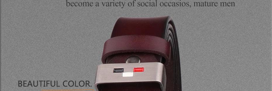 Men's Genuine Leather Alloy Pin Square Buckle Belts High Quality Vintage Style Male Waist Straps Classic Men Jeans Waistband