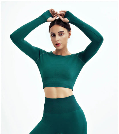 2/3Pcs Women Seamless Fitness Yoga Suit Workout Long Sleeve Crop Top Shirt Sports Bra High Waist Running Leggings Gym Clothing