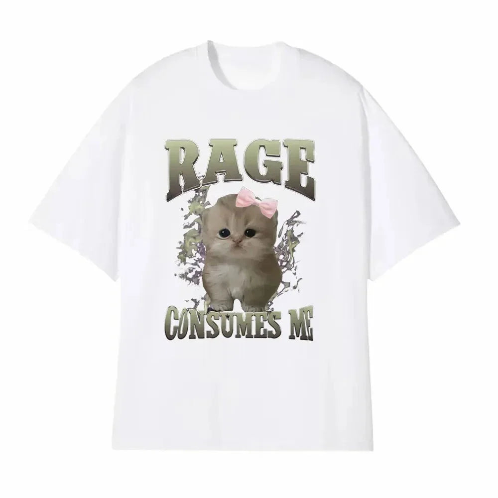 Rage Consumes Me Funny Gifts Cat Meme T Shirt Unisex Fashion Kawaii T-shirts Short Sleeve Casual T-shirts Fashion
