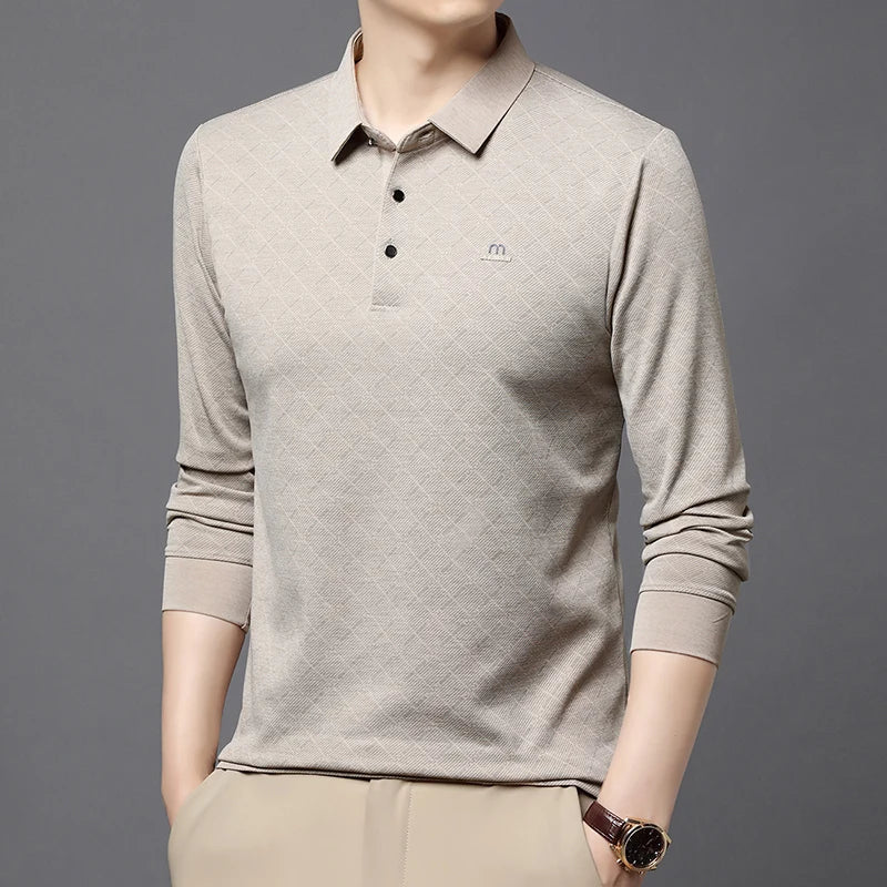 Collar Long Sleeved Polo Shirt for Men in Spring and Autumn 2025 New Business and Leisure Versatile T-shirt