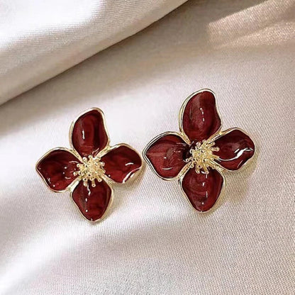 Dropped Glaze Flower Stud Earrings for Women Girl French Ins Vintage 2024 Fashion Korean Wedding Romantic Jewelry Gifts