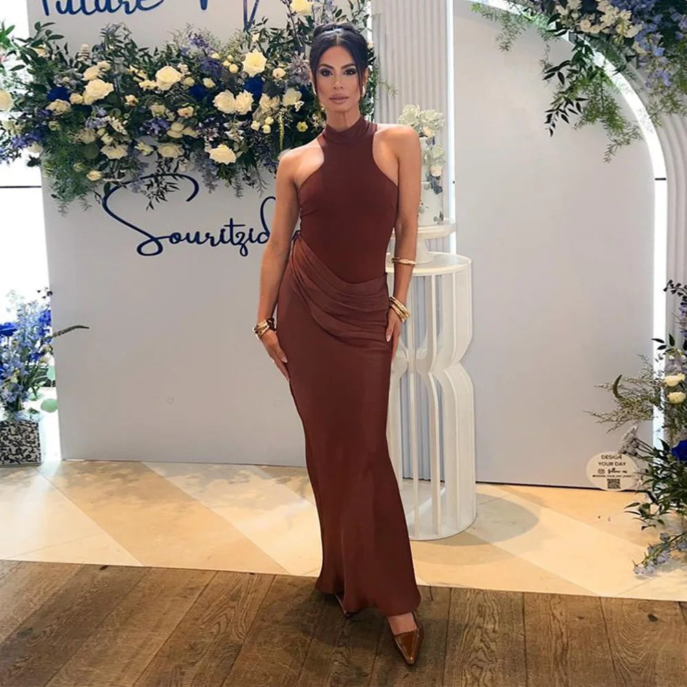 Satin Sexy Hollow Out Women Maxi Dress Black Sleeveless High Waist Dress Female Autumn Skinny Elegant Party Clubwear