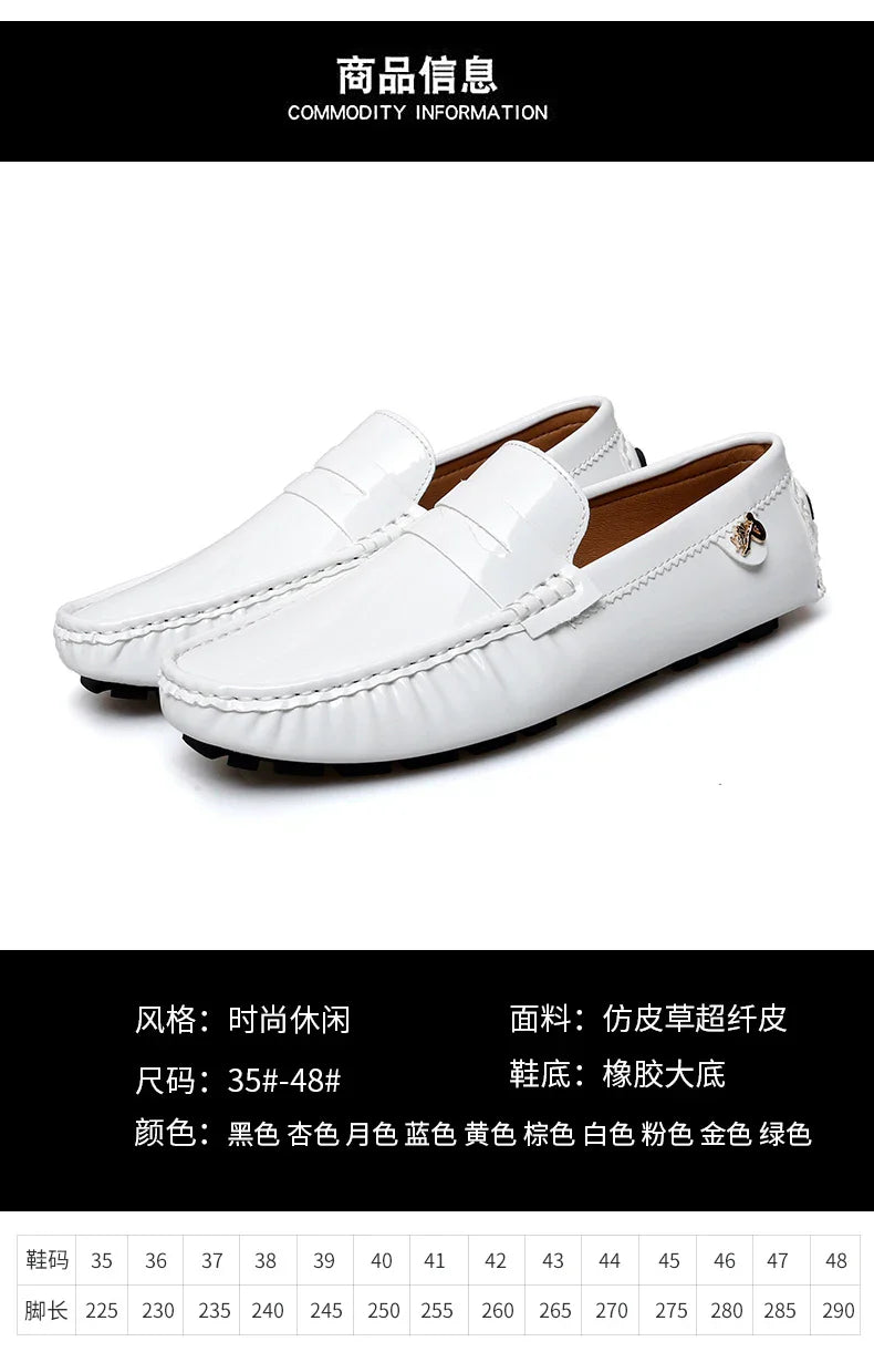 Patent Leather Beanie Shoes Men's New Spring and Summer Large Size Patent Leather Casual British Leather Shoes Women's Slip-On Lazy Casual Shoes Handmade Shoes